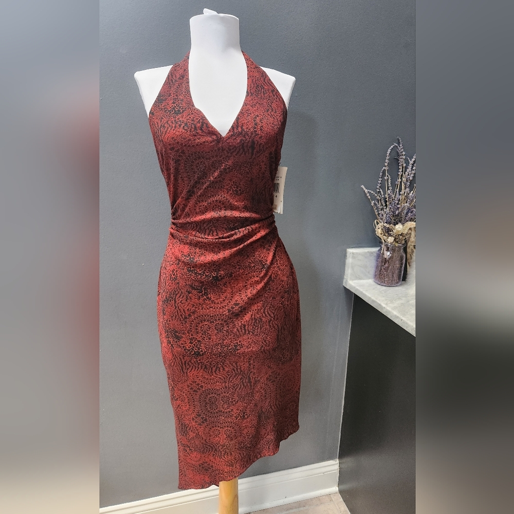 David Meister Elegant Red Halter Dress Size 4